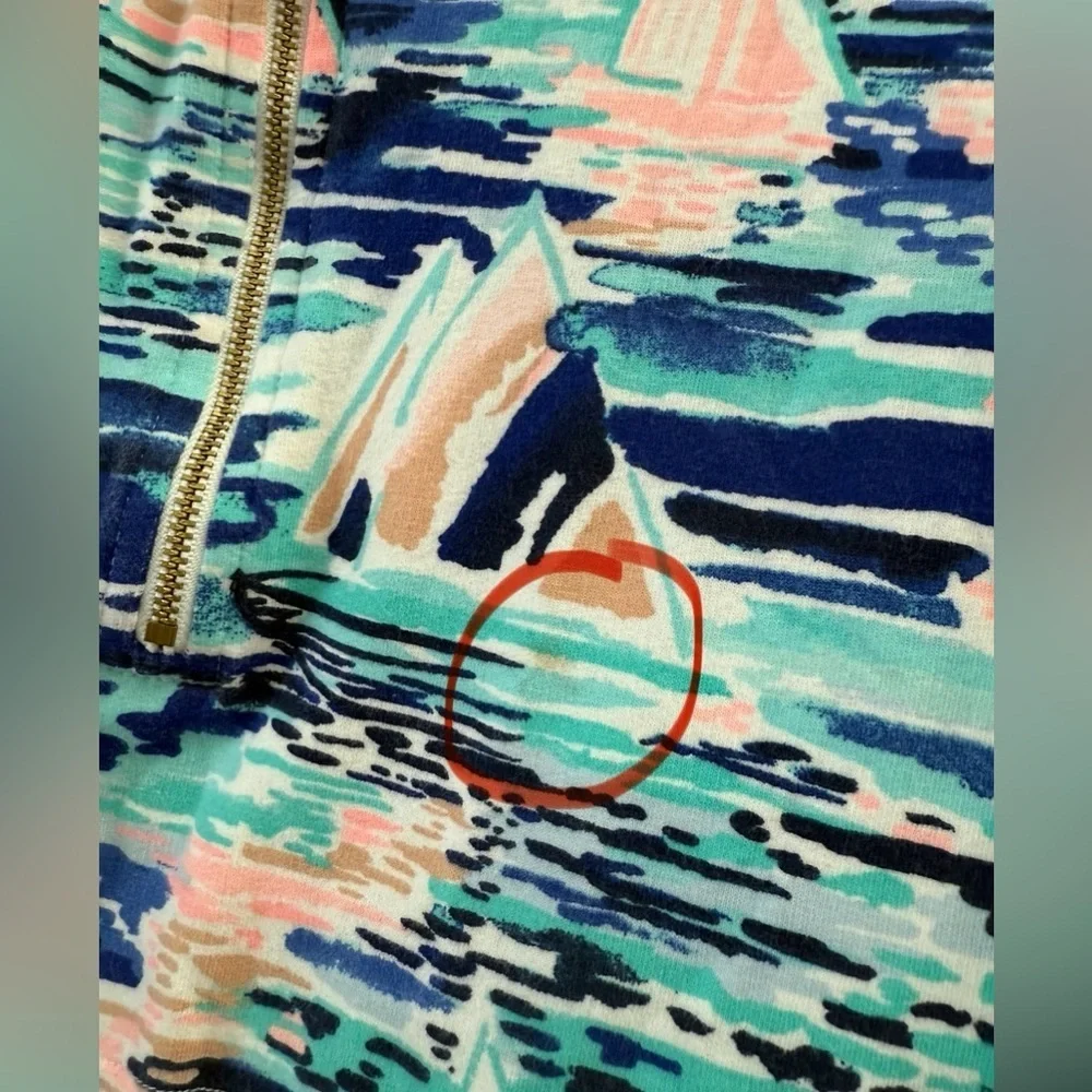 Lilly Pulitzer Skipper Popover Pier Pressure Sailboat print Quarter Zip Small - Picture 3 of 8